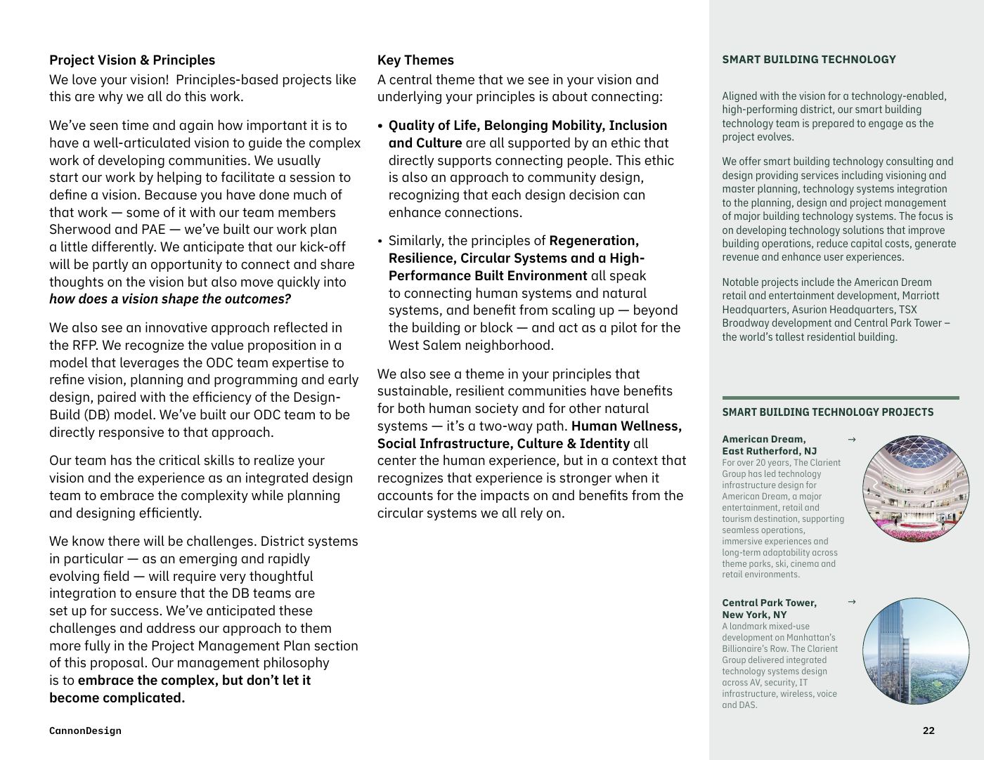 Project vision and principles: key themes of connecting, with the smart building technology practice.