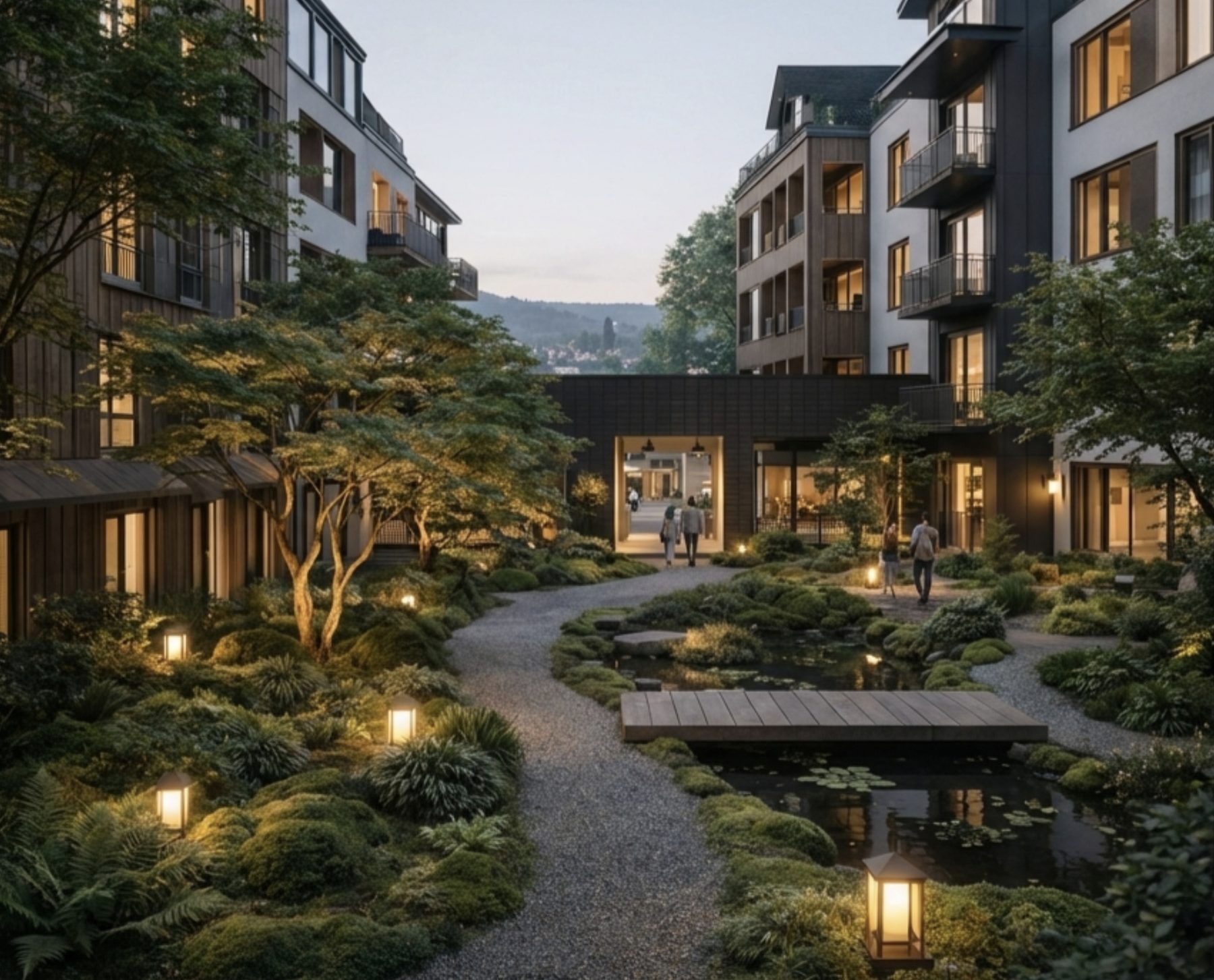 Courtyard interior at dusk